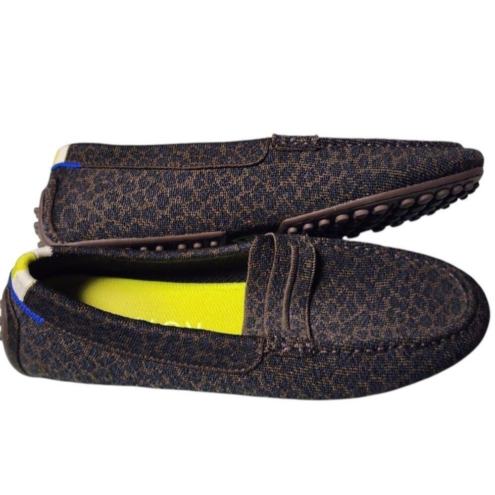 Rothy's The Driver Loafers Chocolate Spot Leopard Driving Shoes Size 9.5 Flats